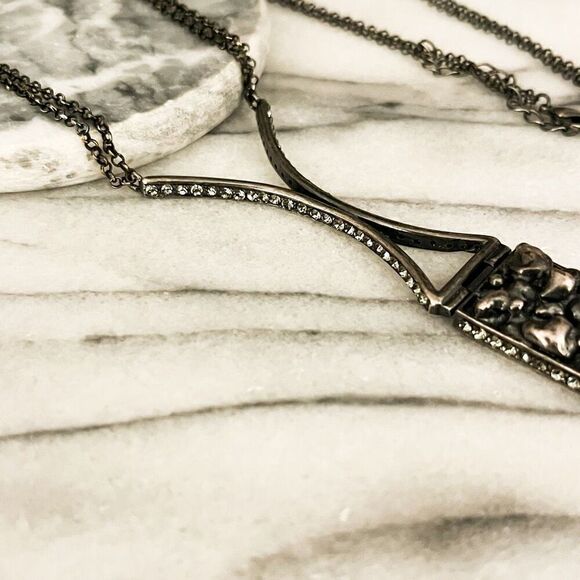 Cris Barros Abstract Necklace Made In Brazil Black Gunmetal Pendant Rectangle - Picture 3 of 8